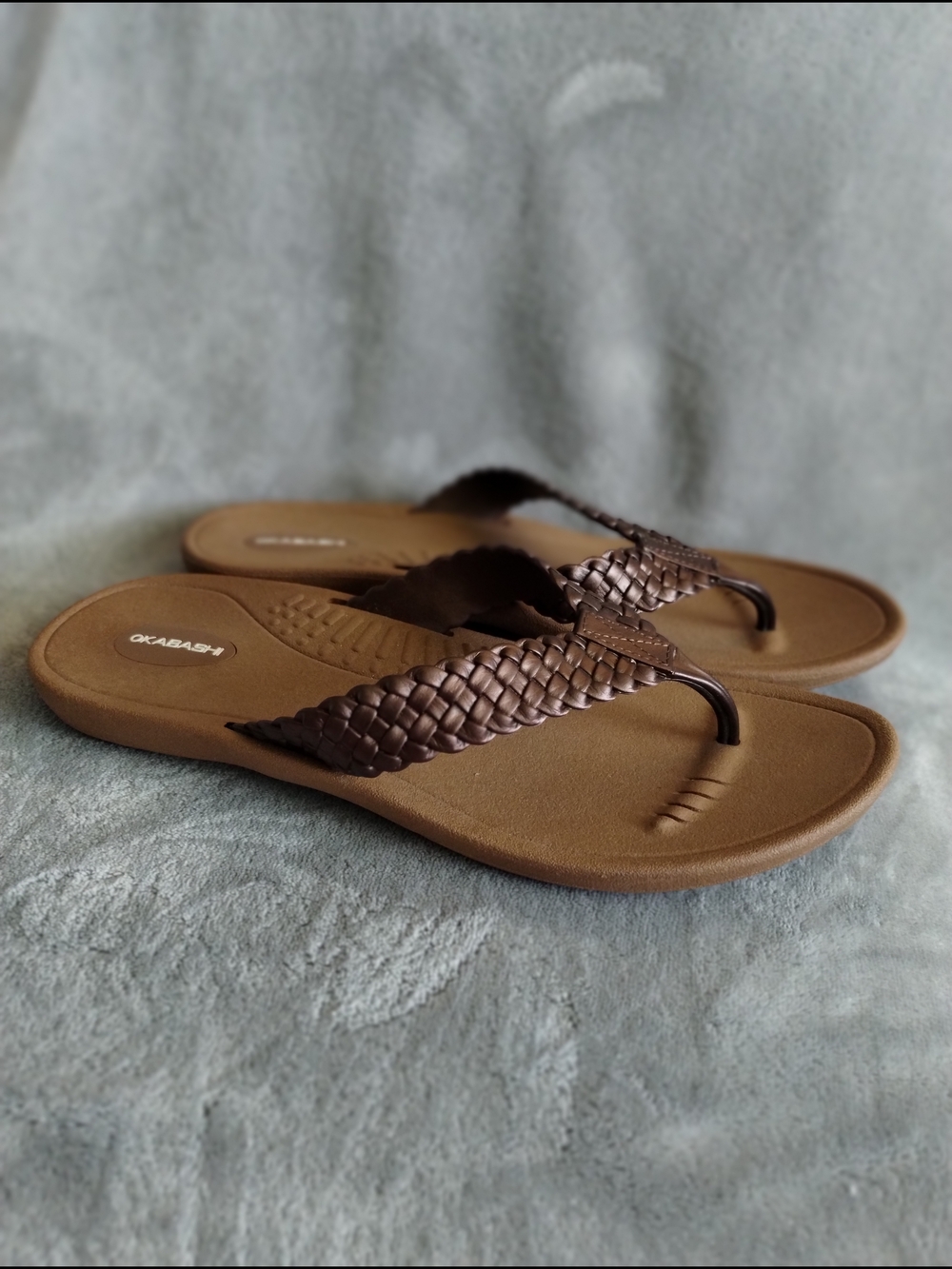Okabashi Brown Braided Flip Flop Sandals Women’s L 9.5–10.5 Comfort Slides